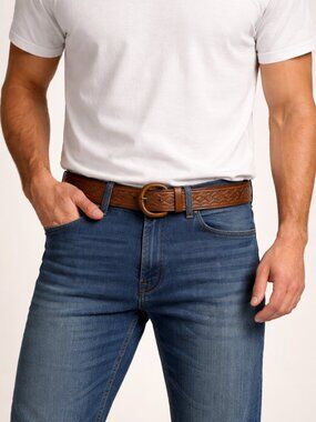 Vintage Hecho En México Hand Tooled Leather Belt Size 40 Western Charro